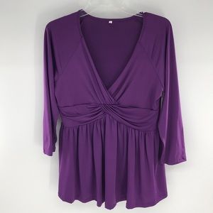 Purple Blouse Cross over V-neck, Pleated Waist XXL
